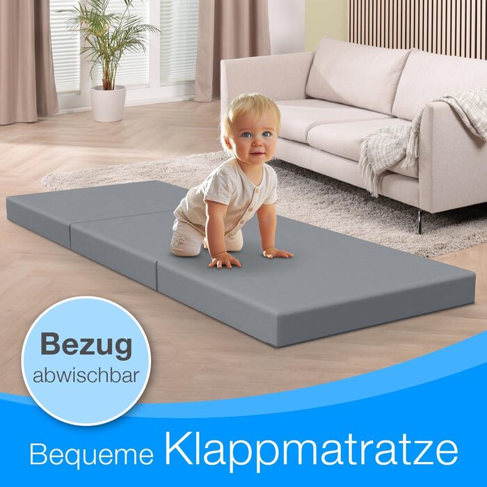 Складаний матрац ELONEO 65x195 см, висота 9 см, складний дитячий матрац, складний гостьовий матрац, складний матрац, дорожній матрац для дітей та дорослих для подорожей та кемпінгу, сірий
