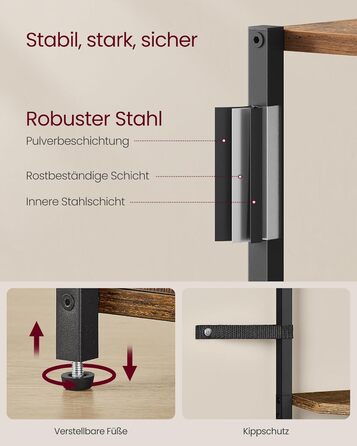 Кутова полиця VASAGLE з місцем для зберігання, окремостояча полиця, 5-ярусна полиця для зберігання, для вітальні, спальні, кухні, ванної кімнати, вінтажний коричневий-чорний LBC580K01 Вінтажний коричневий чорнильний