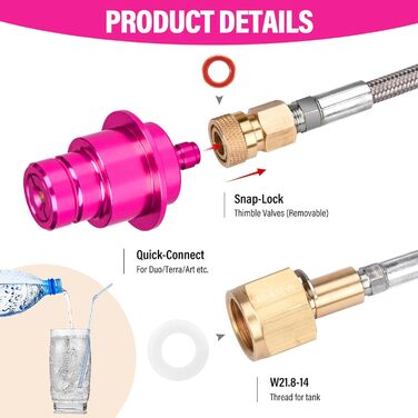 Шланг високого тиску Fioay CO2 Quick-Adapter 1,5 м, CO2 Quick-Connect, сумісний з Duo/Terra/Art/E-Duo/Crystal 3.0/Gaia Soda, W21.8-14 (DIN 477) для більшого бака CO2, F-QC-H