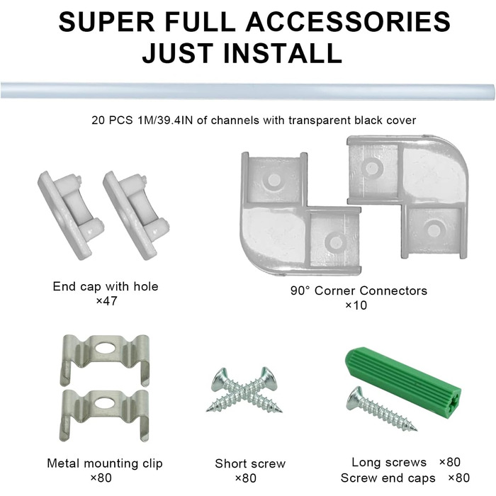 Світлодіодний алюмінієвий профіль SENXINGYAN 1 м, 12 упаковок V-подібного світлодіодного профілю/світлодіодних каналів із молочно-білою кришкою, світлодіодні дифузори з торцевими кришками, монтажними затискачами та кутовими з'єднувачами (молочно-U-подібна