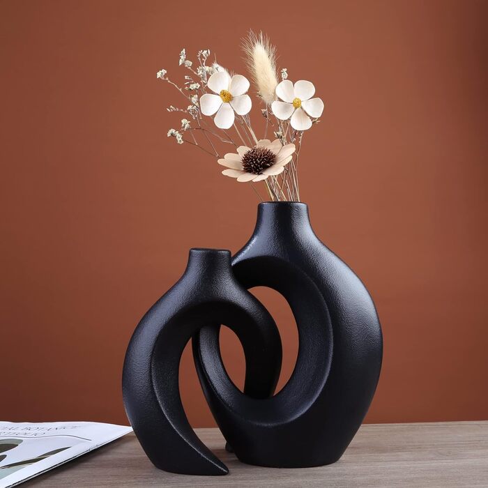 Ваза чорна матова, Керамічна ваза для пампасної трави, Ваза Скандинавська кільцева форма Сучасний декор, Квіткова ваза Прикраса ві