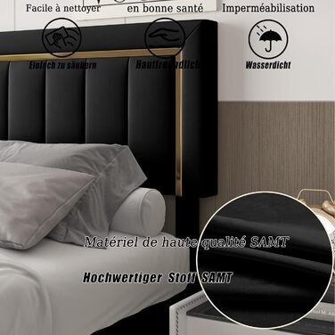 М&39яке ліжко 140x200 з місцем для зберігання, гідравлічне ліжко з місцем для зберігання, двоспальне ліжко з узголів&39ям, каркас ліжка з рейковою основою, каркас ліжка для дорослих, оксамит (чорний, 140 x 200 см) Black-c 140 x 200 см