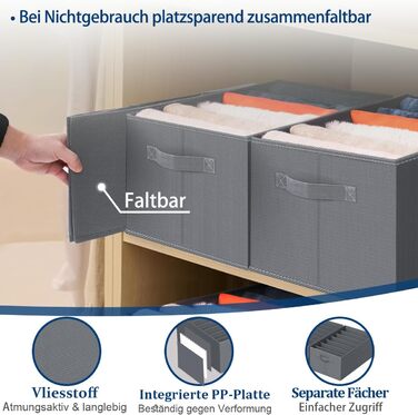 Комплект із 4 ящиків-органайзерів Niviy для гардеробу, складні коробки для зберігання одягу, штанів, спідньої білизни, штабелюваний органайзер для гардеробу, система коробок для зберігання з 7 відділеннями (Д44*Ш30*В20 см, сірий - комплект із 4 предметів 