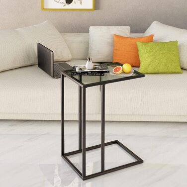 С-подібний приставний столик, комплект з 2 приставних столиків до дивана, журнальний столик, маленький столик, столик до дивана, тумбочка біля ліжка, бічний столик, столик для ноутбука, столик до дивана, скло, чорний (2 шт.)