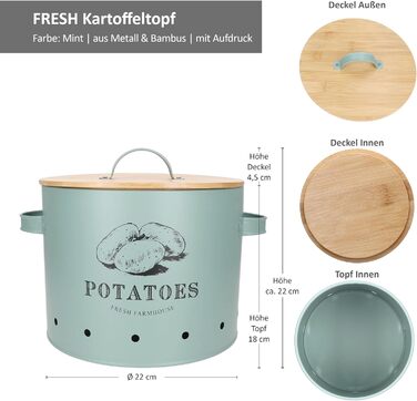 Вентильований металевий контейнер для зберігання картоплі з бамбуковою кришкою I коробка для зберігання з принтом для кухні