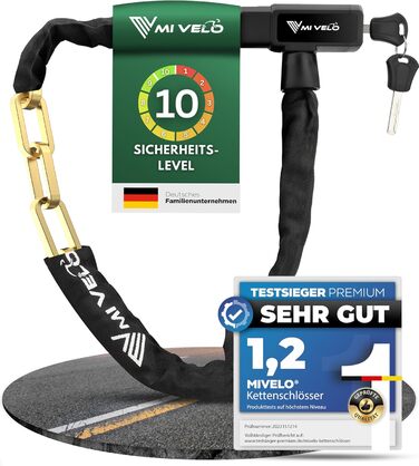 Ланцюговий замок для велосипеда MIVELO, високий рівень безпеки, довжина 100 см, велосипедний замок із загартованої сталі 8 мм, I замок на колесо, ідеально підходить для електровелосипедів, гірських велосипедів та гоночних велосипедів, I замок на велосипед