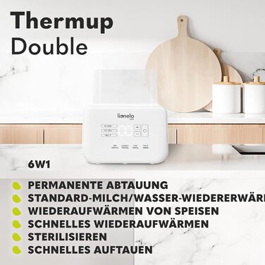 Подвійний підігрівач пляшок LIONELO THERMUP, підігрів 2 пляшок одночасно, підігрів молока за 3-5 хвилин, 6 режимів роботи, функція