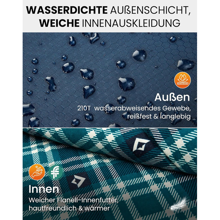 Спальний мішок KingCamp для дорослих, зимовий, фланелевий, компактний, 3-4 сезони, ковдра для кемпінгу, подорожей, наметів, походів, на вулиці, в приміщенні, від 4C до -15C/230 x 90 см Thicker Pro Navy-L-Zip