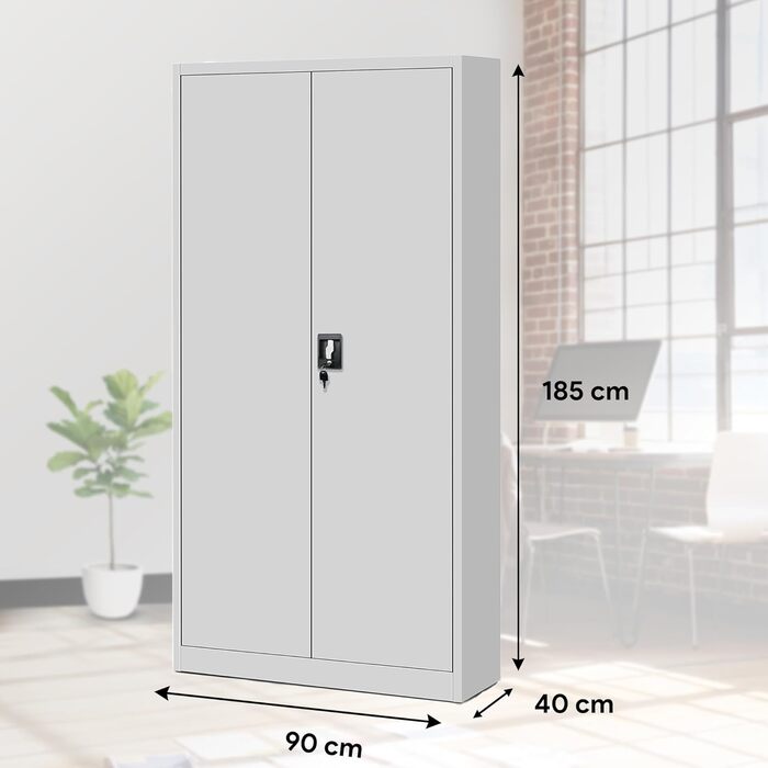 Металева шафа Jan Nowak Jan 185 x 90 x 40 см - Металева шафа для документів, що замикається, з 2 дверима, багатофункціональна шафа з 5 полицями, офісна шафа зі сталі з порошковим покриттям - сіра 185 см x 90 см x 40 см