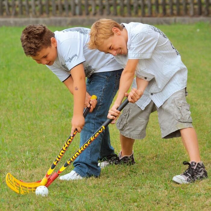 Повний набір Bandito FunHockey, для дітей, 4 хокейні ключки, 4 м&39ячі та 2 складні ворота, ключка для флорболу, вуличний хокей, для приміщень та вулиці, командний вид спорту, школи, сад, водонепроникний, повний набір Maxi