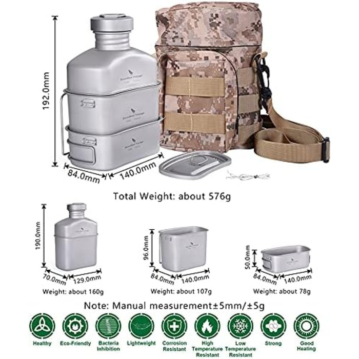 Титанова їдальня Кемпінговий посуд Кружка Військова пляшка для води Набір чашок для їдальні на відкритому повітрі Надлегкий набір
