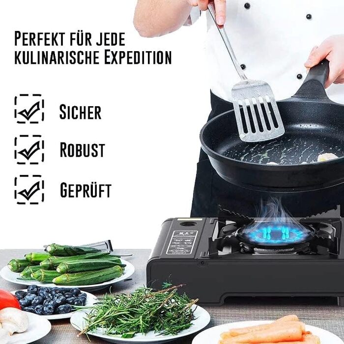 Туристична плита TruWare для газових балонів - Потужна, портативна та надійна газова плита з картриджами та хрестовиною для плити - Ідеально підходить для приготування їжі на свіжому повітрі та щоденного використання. Газова плита 4 картриджі