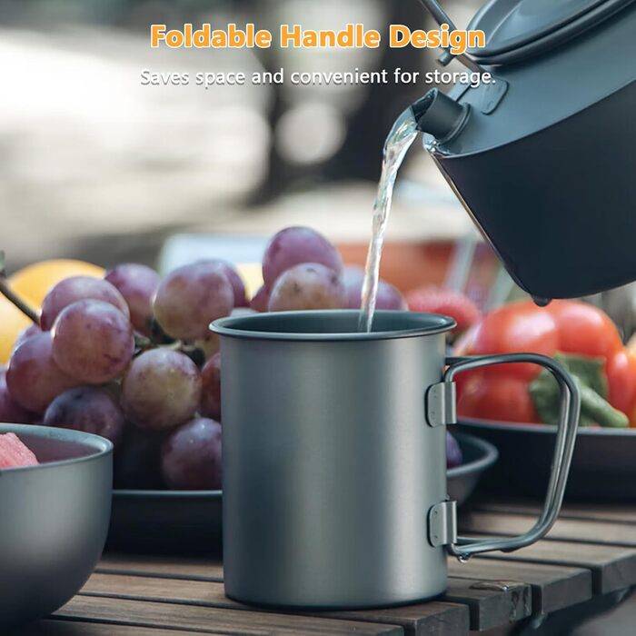 Набір з 2 титанових кухлів легка титанова чашка для кемпінгу на природі зі складною ручкою, місткістю 450 мл та 750 мл для пригод на природі, походів та подорожей