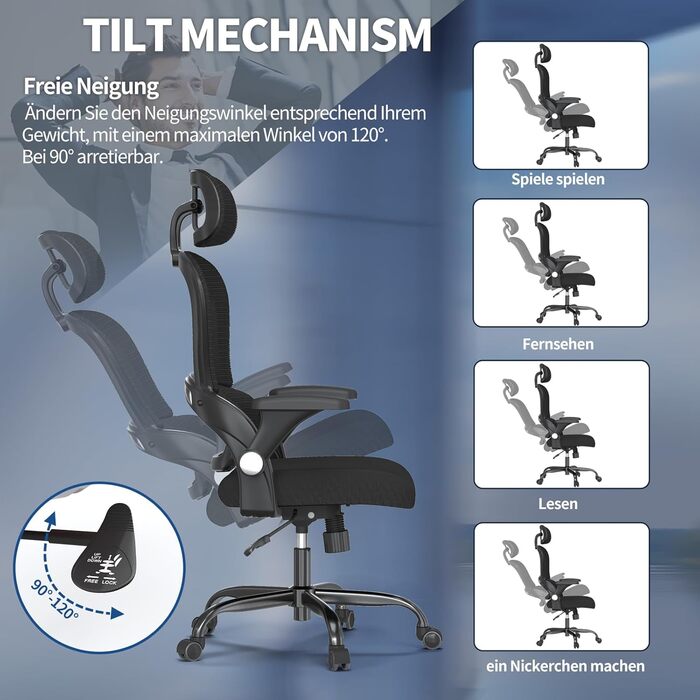 Ергономічне офісне крісло TRALT, до 150 кг, сітка, чорний