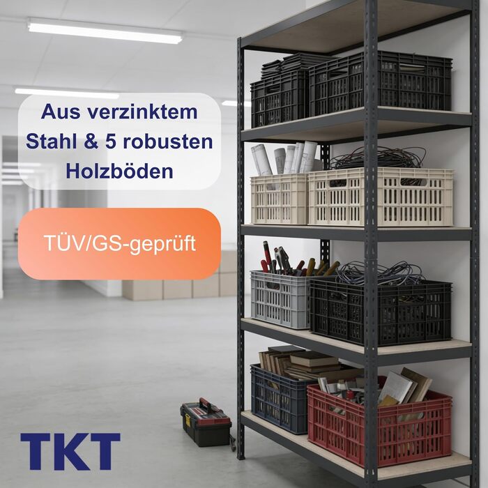 Стелаж робочої системи з дерев&39яними полицями та опорною балкою 180x92x46 см - Стелаж з вантажопідйомністю 265 кг на полицю. Міцний стелаж з 5 полицями для майстерень, віталень та підвалів. Антрацит.