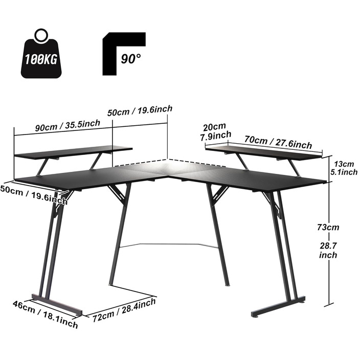 Подібний ігровий стіл, комп&39ютерний стіл з підставкою для монітора, кутовий стіл, ергономічний ігровий комп&39ютерний стіл, ПК-стіл для кабінету, спальні та офісу (Чорний - 50x140x73см) 140см, з підставкою для монітора