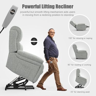 Електричне крісло-реклайнер YONISEE з функцією масажу, підйомником, масажем, підігрівом, підставкою для ніг, 2 бічними кишенями, підстаканником, портами типу C та USB, крісло-реклайнер для вітальні