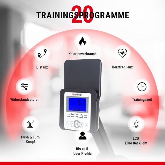 Гребний тренажер Hammer Cobra XTR Plus II для домашнього використання гребний тренажер з інноваційним тренувальним компютером, тримачем для смартфона/планшета, вага користувача до 130 кг, 232 x 55 x 75 см, чорний, 4532