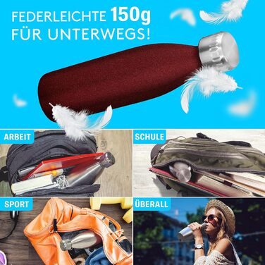 Преміальна пляшка з нержавіючої сталі 0,6 л ПРОСТО ВІЗЬМІТЬ З СОБОЮ сумісна з SodaStream Crystal - Безпечний для вуглекислого газу - Можна мити в посудомийній машині - Пляшка для пиття з нержавіючої сталі - Червоне порошкове покриття