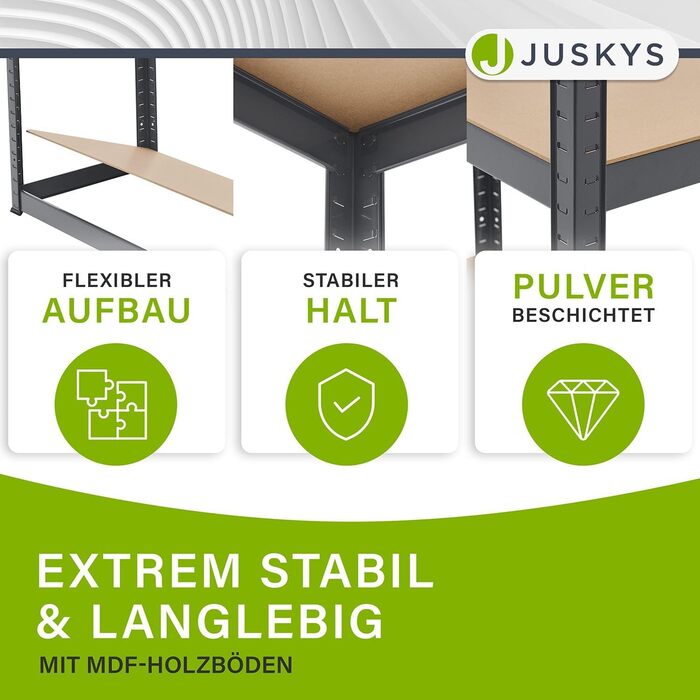 Комплект полиць для зберігання Juskys з 2 предметів Easy 2 шт. 160x80x40 см (ВxШxГ) - вантажопідйомність 640 кг - 8 полиць - металева надміцна полиця, полиця для підвалу, полиця без болтів, система полиць, металева полиця, сірий