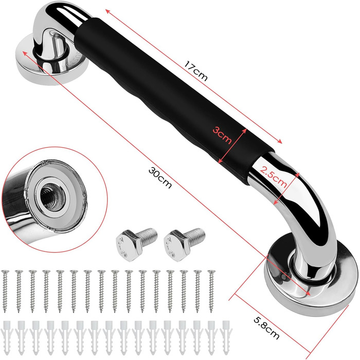 Поручні Baxcdyswe для людей похилого віку, 2 шт. и 30-сантиметрові нековзні поручні, ручка для душової ванни з нержавіючої сталі та захисні ручки з силікагелю, поручень для ванної кімнати для вагітних жінок, людей похилого віку та дітей