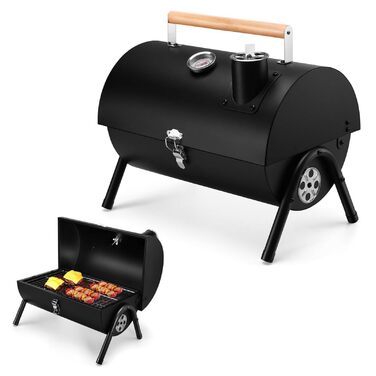 Портативний вугільний гриль для кемпінгу з кришкою, компактний настільний гриль з термометром, регульованим надходженням та виведенням повітря, для приготування їжі на відкритому повітрі, вечірок, кемпінгу та пікніків