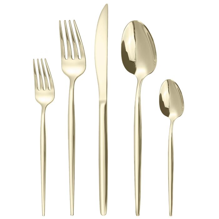 Набір столових приборів на 12 осіб, 60 предметів, колір шампанське золото, ніж з нержавіючої сталі, виделка, ложка, полірований набір столових приборів з високим глянцем, блискучі столові прибори, можна мити в посудомийній машині, колір шампанське на 60 п