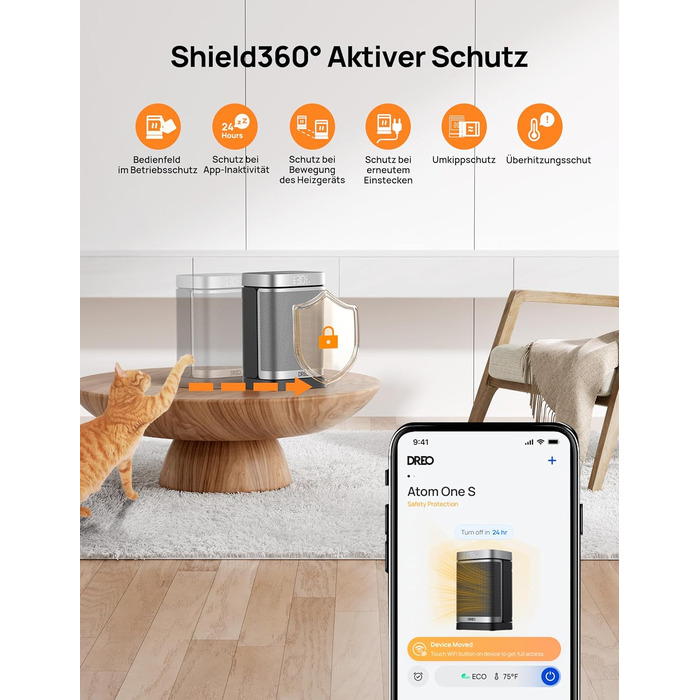 Тепловентилятор Dreo енергозберігаючий тихий, 1500 Вт з пультом дистанційного керування, коливальний на 70, WLAN Alexa & Google As