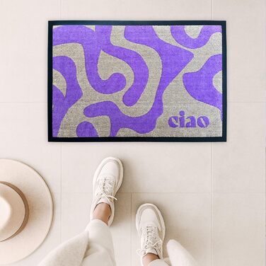 Дизайнерський килимок для дверей CIAO Мийний та нековзний килимок для бруду Сучасний килимок для дверей з фіолетовим написом для використання всередині та зовні приміщень, 40 x 60 см (прямокутний)