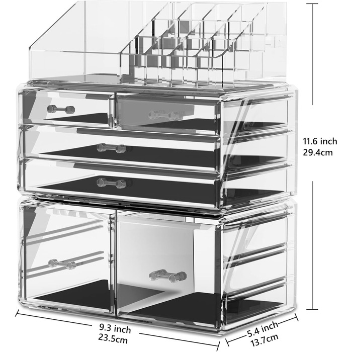Органайзер для макіяжу/Коробка для зберігання косметики/Футляр для зберігання макіяжу Readaeer у 3 шари з 6 висувними ящиками, підходить для спальні та ванної кімнати, прозорий