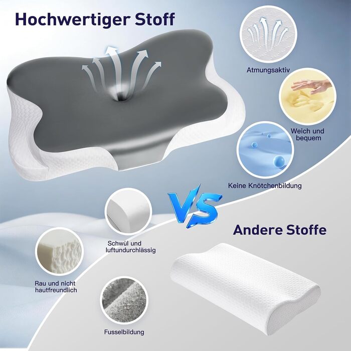 Подушка для шиї Fwoueot, подушка з піни з ефектом пам&39яті, подушка для підтримки шиї, ергономічна подушка, для сну на боці, спині та животі, сіра