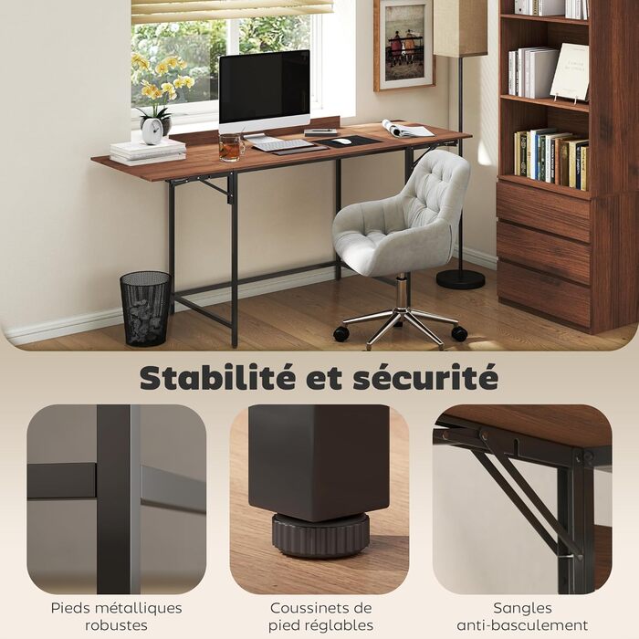 Комп&39ютерний стіл HOMCOM розкладний 170 x 58 см, сучасний дерев&39яний стіл з 2 відкидними клапанами для 2 моніторів, робочий простір для спальні, невеликих кімнат, горіхове дерево