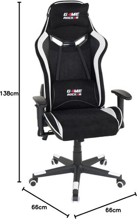 Ігрове крісло GAME ROCKER G-30 з мікрофібри чорного/білого кольору, вантажопідйомність до 110 кг