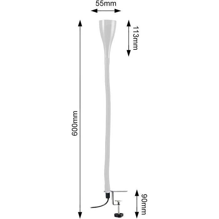 Настільна лампа з кабельним вимикачем, з можливістю регулювання яскравості в кроках, поворотна, настільна лампа, затискна лампа, настільна лампа, офісна лампа, лампа для читання, світло для читання, 60x5,5 см, біла 60 см Білий