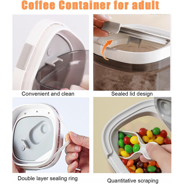 Герметичні контейнери для зберігання з кришками, контейнери типу шейкера з ложками, контейнери для зберігання сухих продуктів, кухонне приладдя, таке як крупи, борошно, кава, кавові зерна, та кавові коробки для дорослих, набір з 3 предметів (3 шт.) 1 x 18