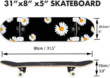 Дюймовий стандартний скейтборд, 7-шарова кленова дошка, підходить для дітей, підлітків, дорослих, початківців та професіоналів, максимальне навантаження 150 кг. Хризантема., 31-
