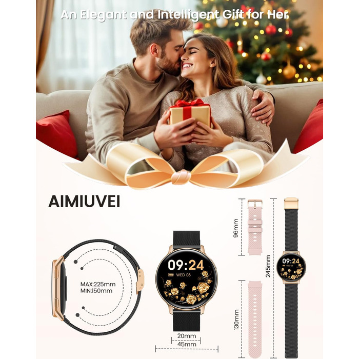 Жіночий круглий смарт-годинник, фітнес-годинник з функцією телефону, 24-годинний монітор серцевого ритму, відстеження SpO2, відстеження менструального циклу, понад 120 спортивних режимів, відстеження сну, водонепроникність IP68, крокомір, сумісний з iOS/A