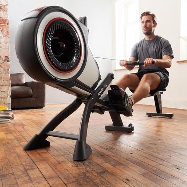 Гребний тренажер SportPlus для домашнього використання з опором повітря (8 рівнів), додаткова сумісність із додатком, тихе та плавне тренування, вага користувача до 150 кг, чорний/червоний не сумісний із додатком