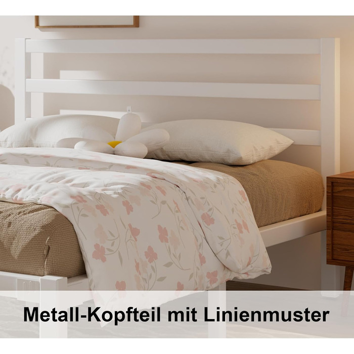 Ліжко 140200 см, металевий каркас ліжка з платформою, узголів&39ям та узніжжям, місце для зберігання речей під ліжком, рейкова основа не потрібна, легке складання, сучасне, біле 140 x 200 см