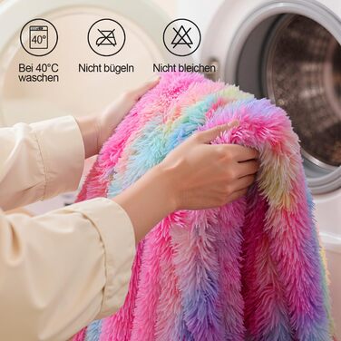 Пухнастий плед KANKAEU, надзвичайно м&39який та двосторонній райдужний плед 160x200 см, для дивана, ліжка та як декоративний плед, можна прати в пральній машині, ідеальний подарунок на зиму та Різдво, райдужний 160 200 см