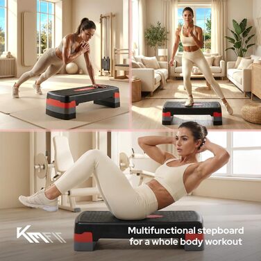 Фітнес-степер KM-Fit Аеробний степер для домашнього використання Степ-лава з 3 регулюваннями висоти Вантажопідйомність до 200 кг Гімнастичний домашній степер з протиковзким килимком Аеробний степер