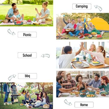 Набір столових приборів для кемпінгу з 45 предметів на 4 особи, набір пластикового посуду, набір тарілок та мисок для кемпінгу з сумкою для перенесення, небиткий посуд для пікніка, набори тарілок, набори посуду та столових приборів з 45 предметів