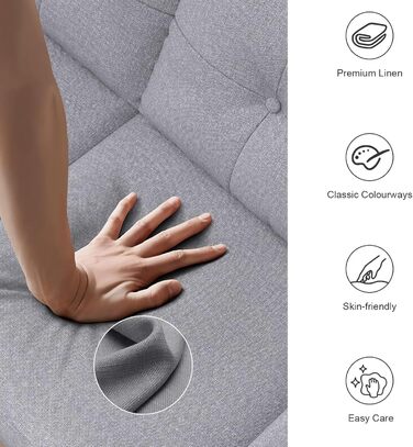 Місний диван, сучасний дизайн з товстими подушками, 2 подушки, зручний лляний диван з 2 відділеннями для зберігання речей для вітальні/спальні/офісу, легко збирається невеликий предмет меблів, класичний сірий, 2-