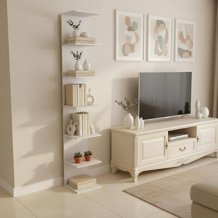 Книжкова полиця, окремостояча полиця з 6 полицями, біла настінна полиця, кухонна полиця, полиця для рослин, окремостояча настінна, для кухні, вітальні, спальні