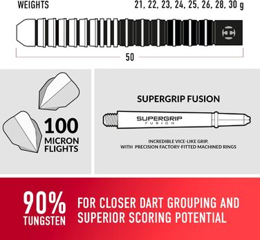 Дартс Harrows Predator 90 вольфраму чорного та сріблястого кольорів Набір дротиків зі сталевим наконечником 21 г, 22 г, 23 г, 24 г, 25 г та 26 г Включає древки Supergrip Fusion та льотки Predator