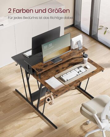 Ігровий стіл із вбудованим подовжувачем, Комп&39ютерний стіл, з підставкою для 2 моніторів, Спальня, 60 x 100 x 76 см, Вінтажний коричневий LWD191K01 100 x 60 см Вінтажний коричневий