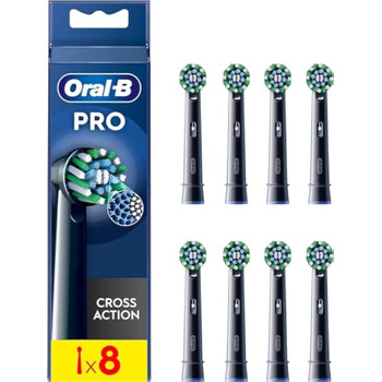 Електрична зубна щітка Oral-B Pro Cross Action, X-подібна форма та кутова щетина для більш глибокого видалення нальоту, 8 шт. , чорна 8 карат