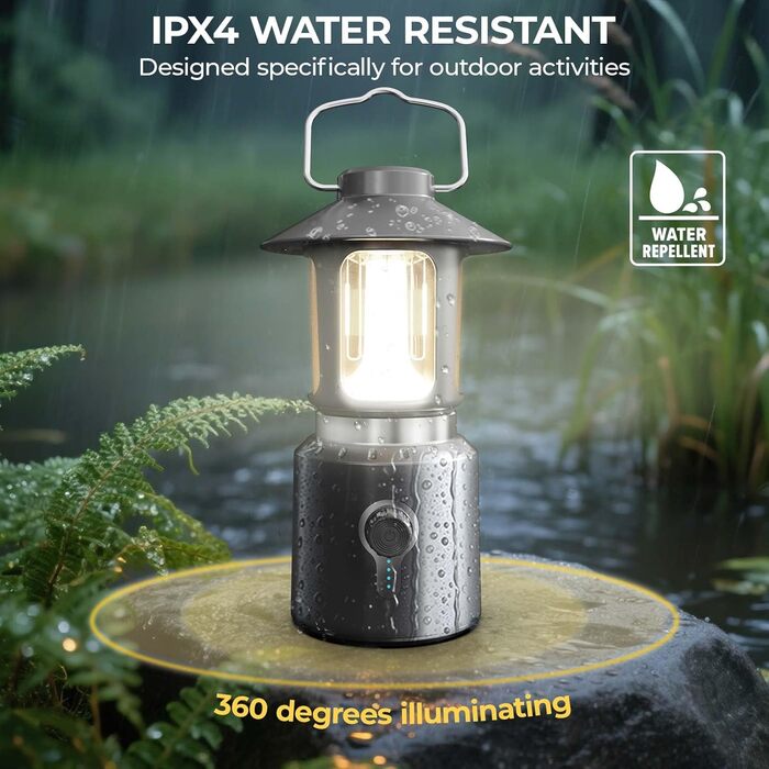 Світлодіодний кемпінговий ліхтар, що перезаряджається через USB, з ємністю 8000 мАг, кемпінгові ліхтарі в ретро-стилі, освітлення 360 та регулювання яскравості, 3 режими світла (2000 K6500 K) та телескопічна функція, кемпінговий ліхтар для використання на