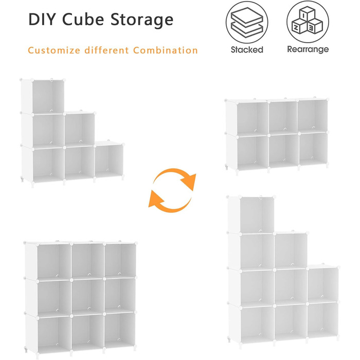 Органайзер для зберігання AWTATOS у формі куба, 6 кубічних полиць з дерев&39яним молотком, шафа своїми руками, модульна полиця для зберігання, книжкова полиця, пластик, квадратна, полиця для дому, спальня, білий