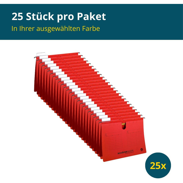 Підвісний степлер A4 натуральний перероблений картон Підвісна папка Підвісний файл - Верхня частина язичка зі скобами, розсувна вкладка повного огляду - 25 шт. , харчова сода (червона)